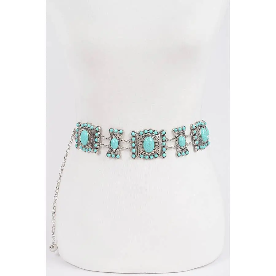 Turquoise Multi Metal Plus Size Chain Belt 1