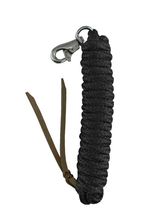 5/8" X 14' Leather End Nylon Pro Braid Training Lead With Trigger Bull Snap.- Black 1