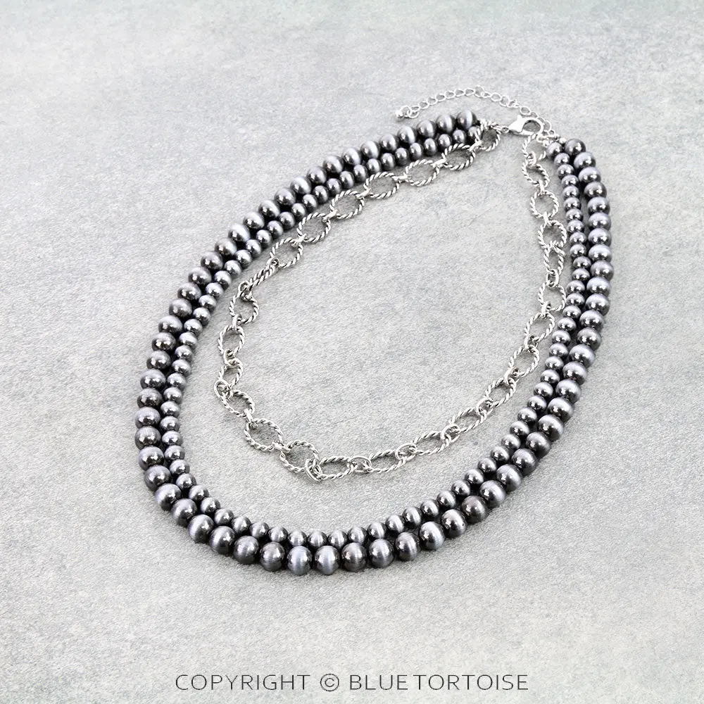 3Row Navajo Style Pearl & Chain Necklace 1