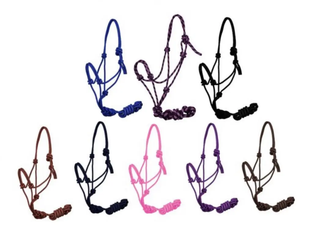 Horse Size Braided Nylon Cowboy Knot Rope Halter With 7.5 Ft Lead. 1