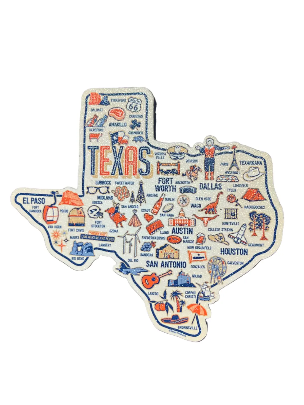 Texas Icons Map Wood Magnet 1