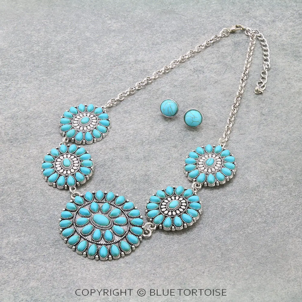 Western Concho Stone Necklace Set 1