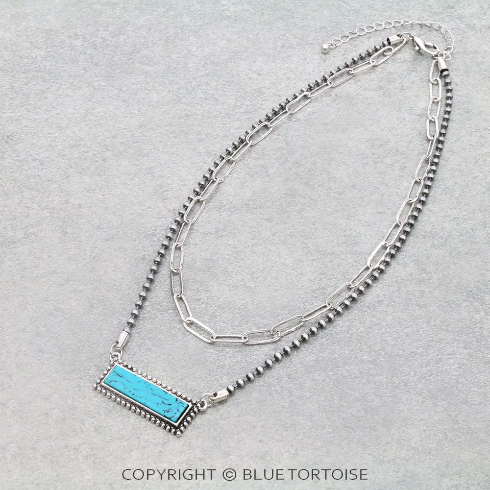 2 Row Navajo Style Pearl With Stone Bar Necklace 1