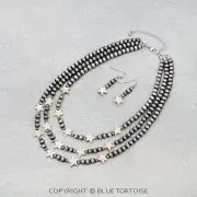 3 Layered Navajo Style Pearl W/ Star Stone Necklace Set 1
