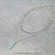 20" Long, Boho Chain Necklace, Natural Stone Pendant 1