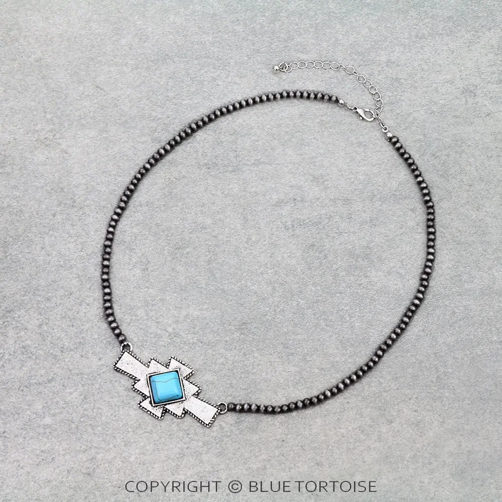 Navajo Style Pearl With Aztec Necklace 1