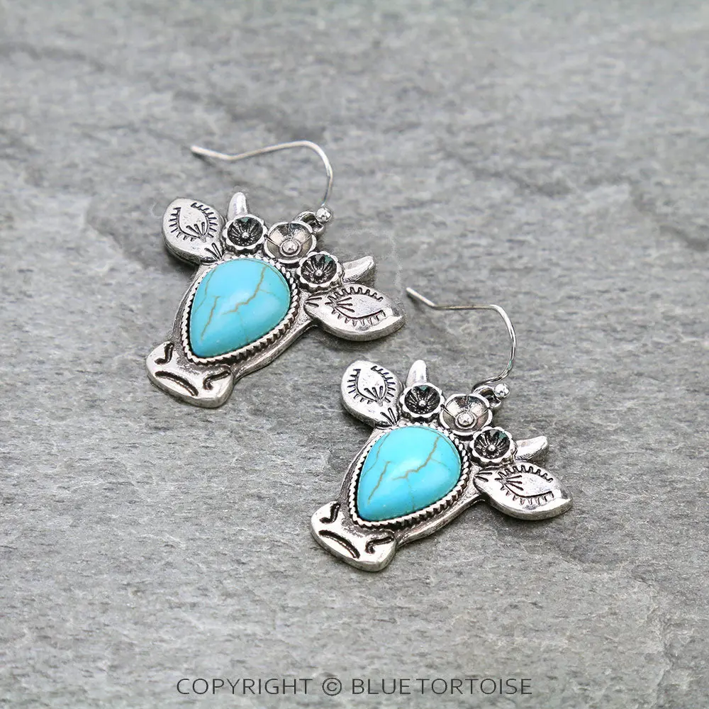 Western Longhorn Stone Dangle Earrings 1