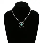 6Mm Navajo Style Beads With Squash Blossom Pendant Necklace 1
