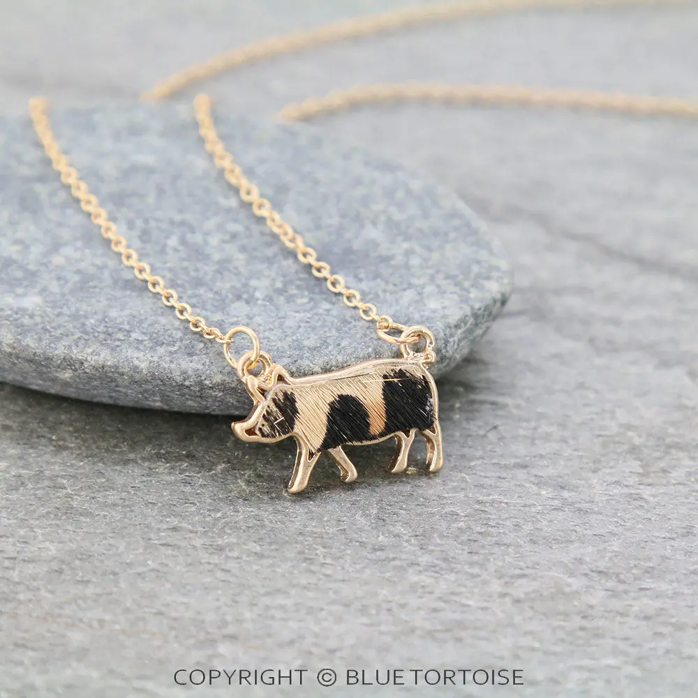 Genuine Leather Pig Pendant Necklace 1