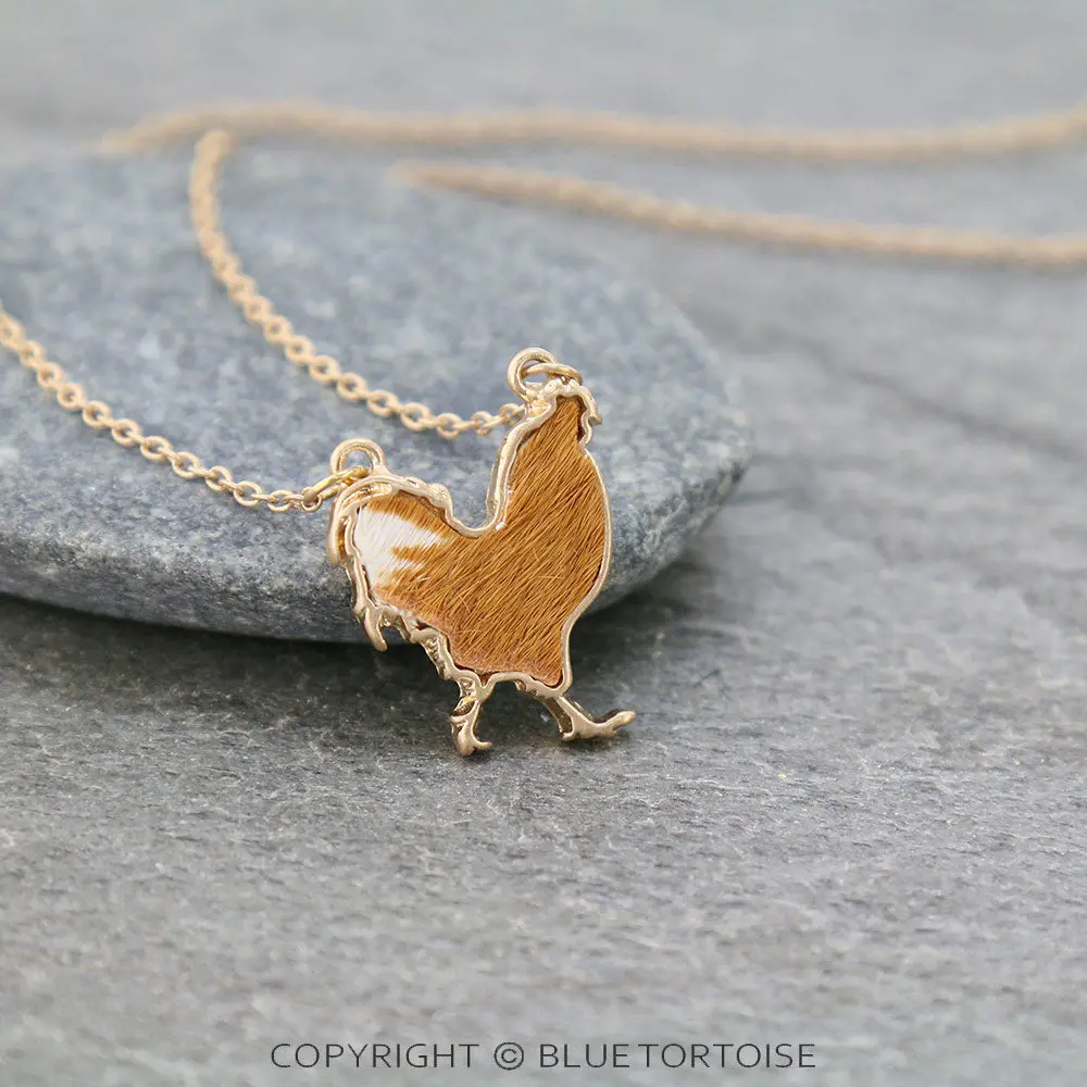 Genuine Leather Rooster Pendant Necklace 1