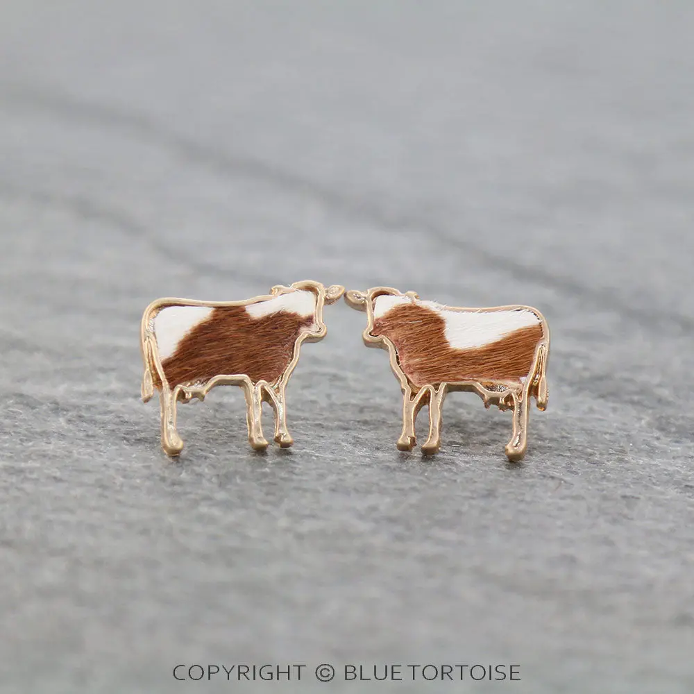 Genuine Leather Cow Stud Earrings 1