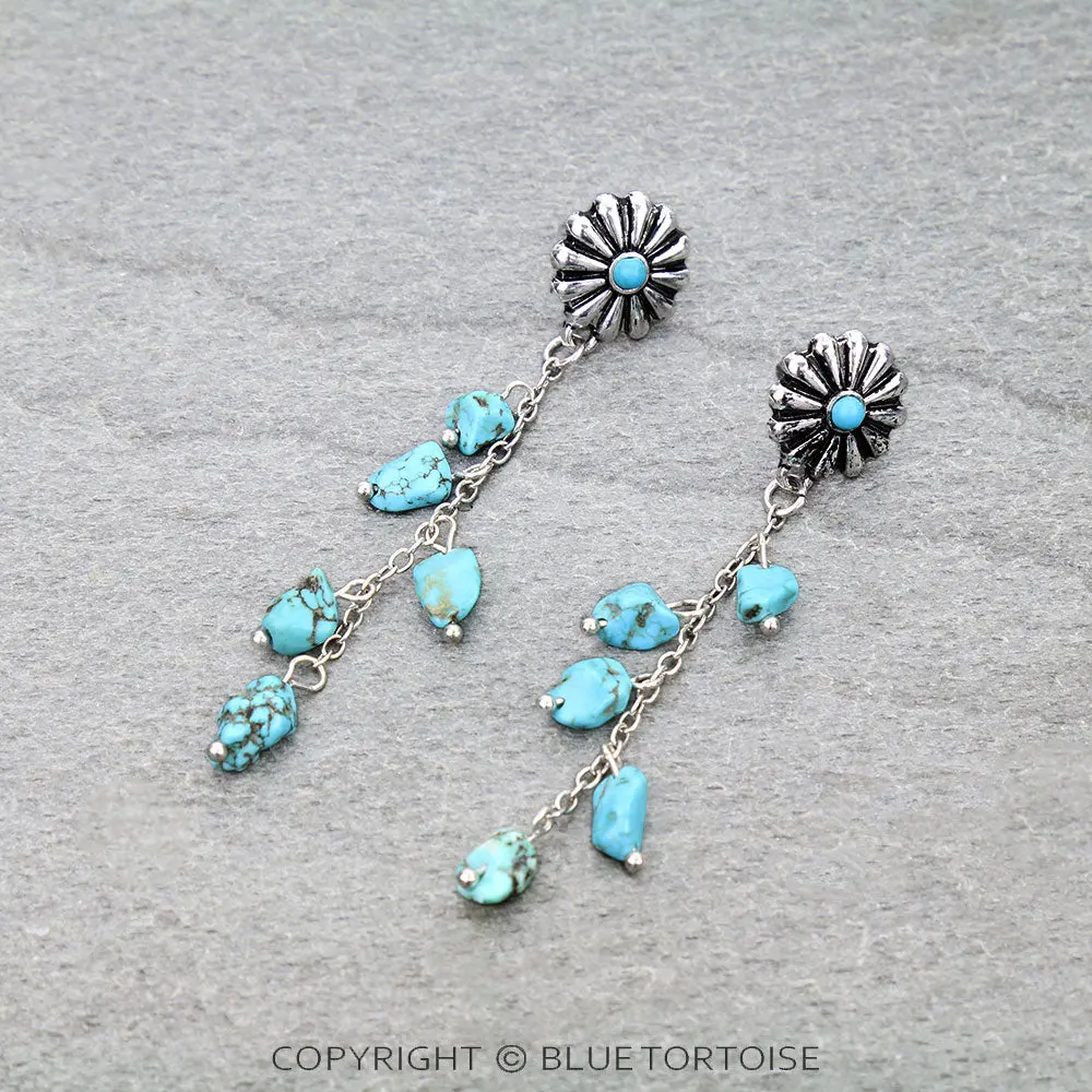 Western Flower Irregular Stone Drop Stud Earrings 1