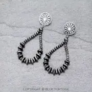 3.5" Long, Navajo Style Pearl Drop Post Earrings 1