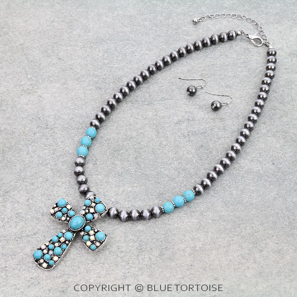 Western Cross With Stone Necklace Set 1