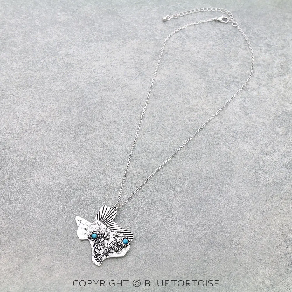 Western Tx Map Shape Landscape Pendant Necklace 1