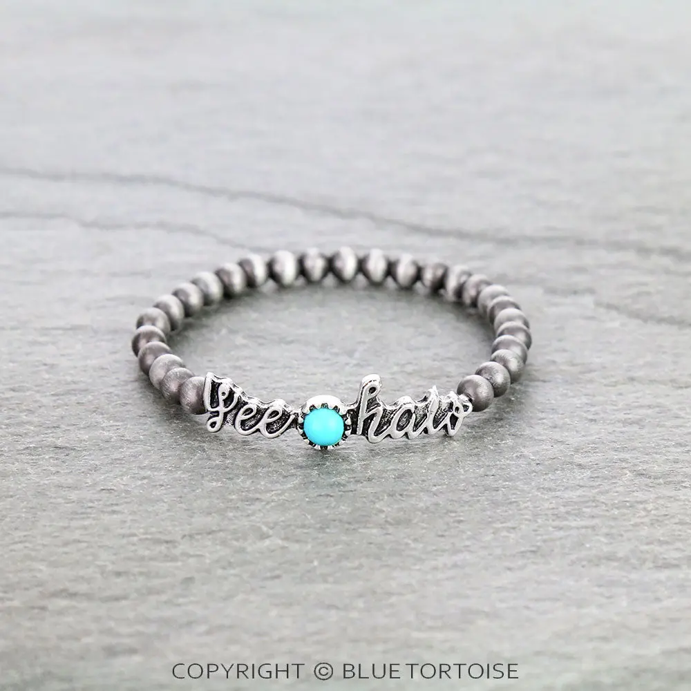 Navajo Style Pearl “Yee Haw” Stretch Bracelet 1