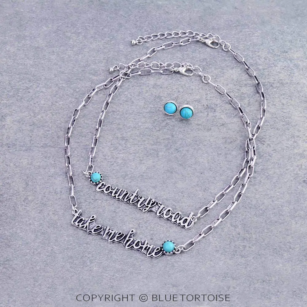 Western “Country Road” “Take Me Home” Tq Necklace Set 1