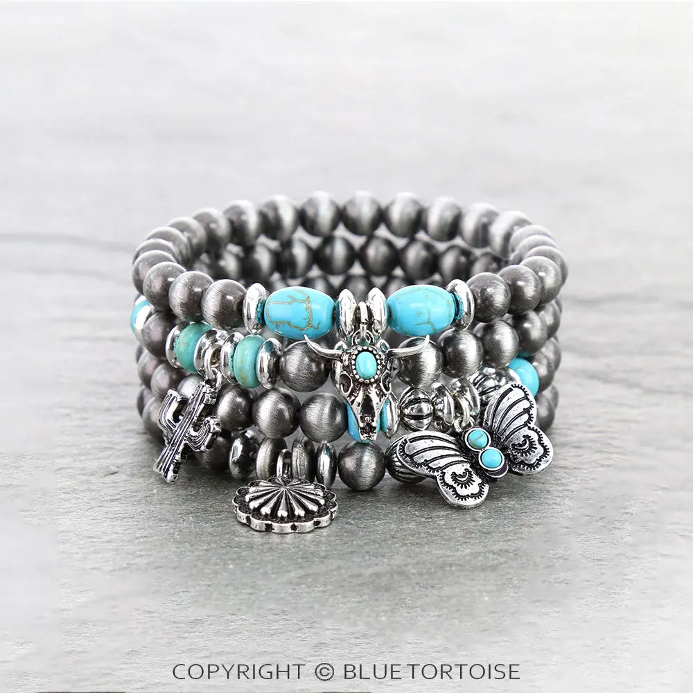 Navajo Style Pearl With Western Charm Stackable Bracelets 1