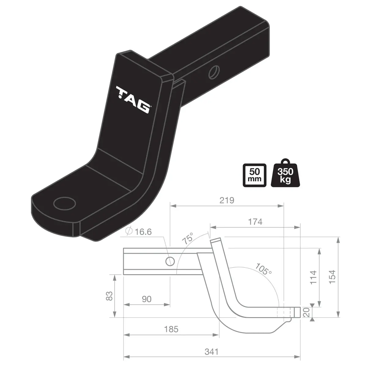 Tag Tow Ball Mount For Toyota Landcruiser (08/2007 - On) 2