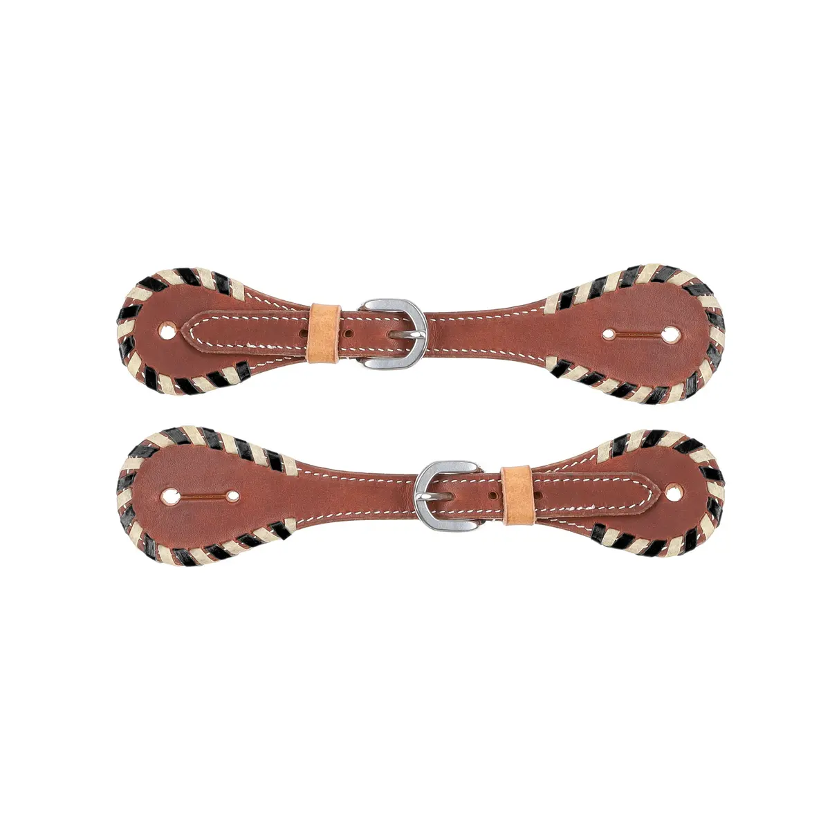 Showman Ladies Argentina Cow Leather Spur Strap With White And Black Rawhide 1