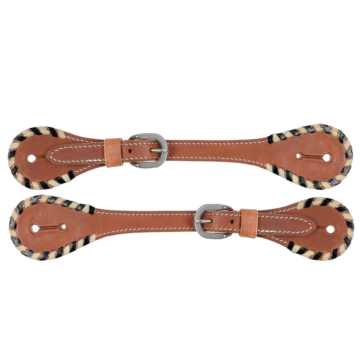Showman Mens Argentina Cow Leather Spur Strap With White And Black Rawhide 1
