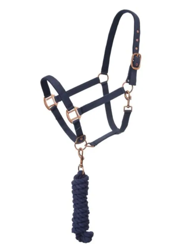 Tough1 Padded Horse Halter With Antique Hardware And Lead Rope - Navy Blue 1