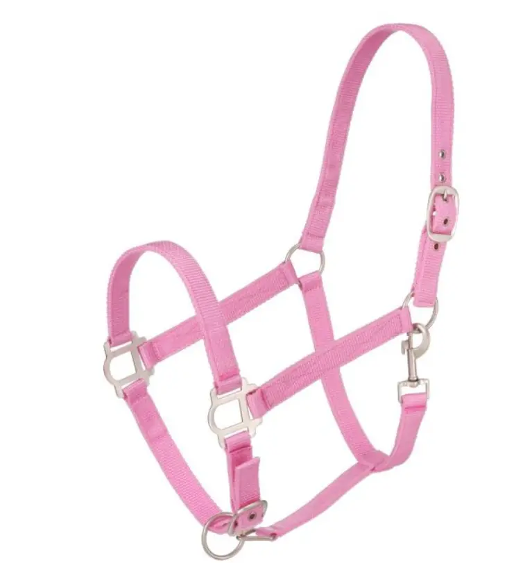 Pink - Tough1 Nylon Horse Halter With Satin Hardware 1