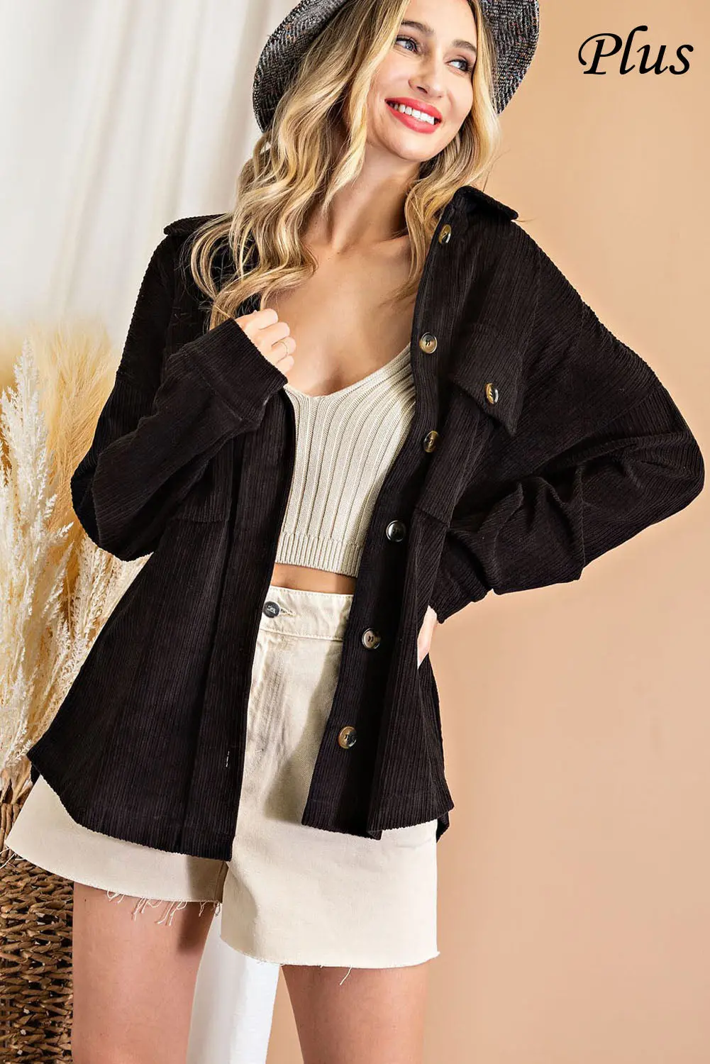 Plus Corduroy Shirt Jacket 1