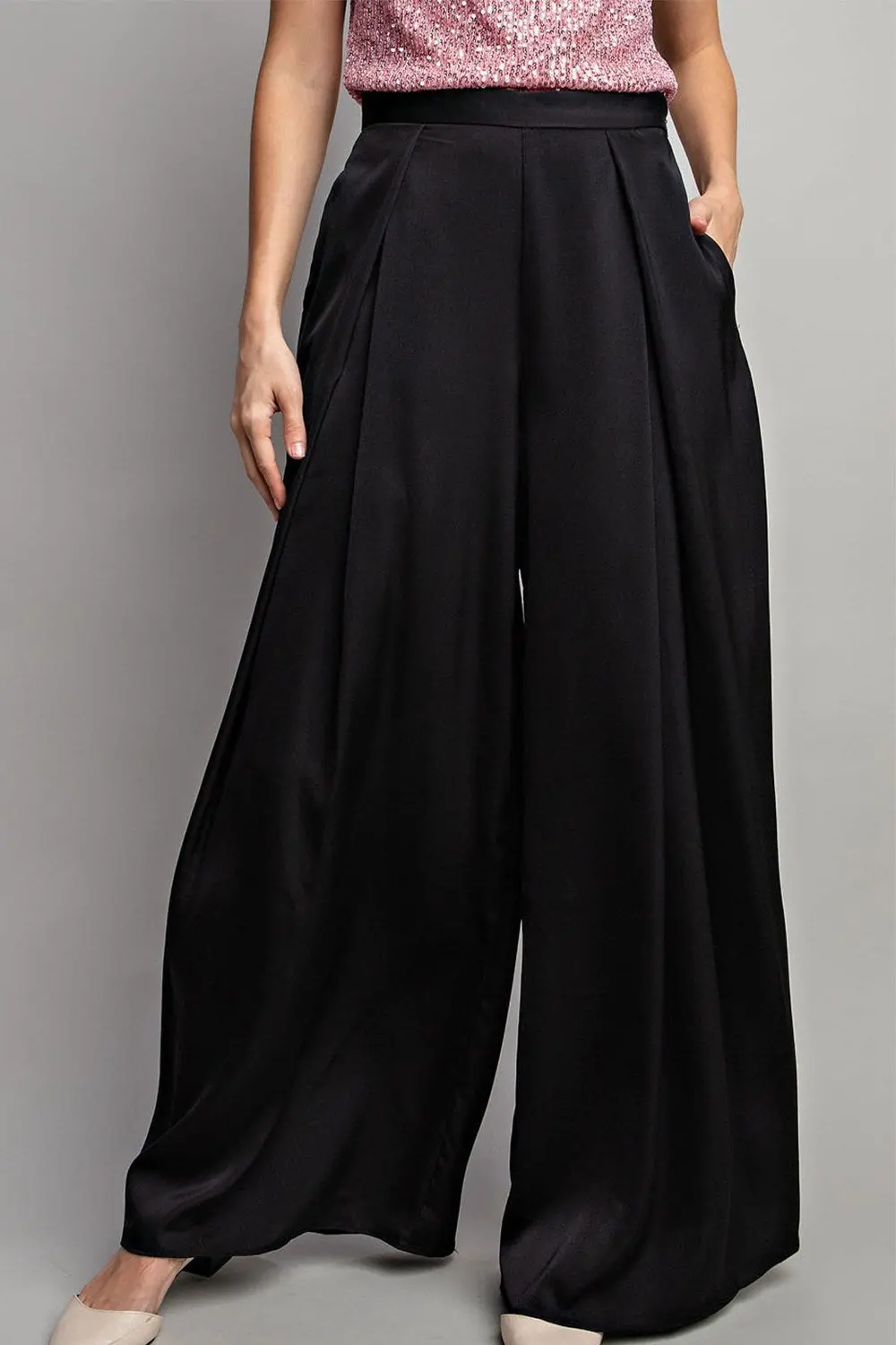 Pleated Wide Leg Pants -Large 1