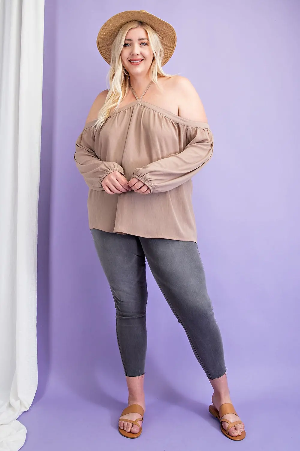 Plus Solid Off The Shoulder Top With Strap Detail/Coco 1