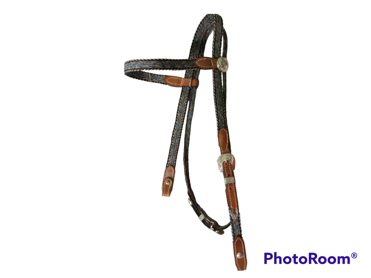 Straight Browband Headstall - Handmade Turquoise/Brown/White 1