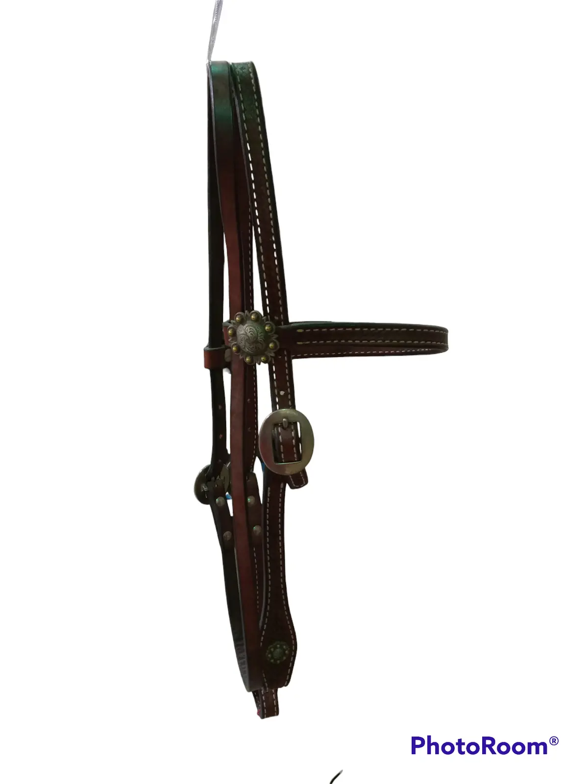 Tooled Browband Headstall - Weave With Conchos 1
