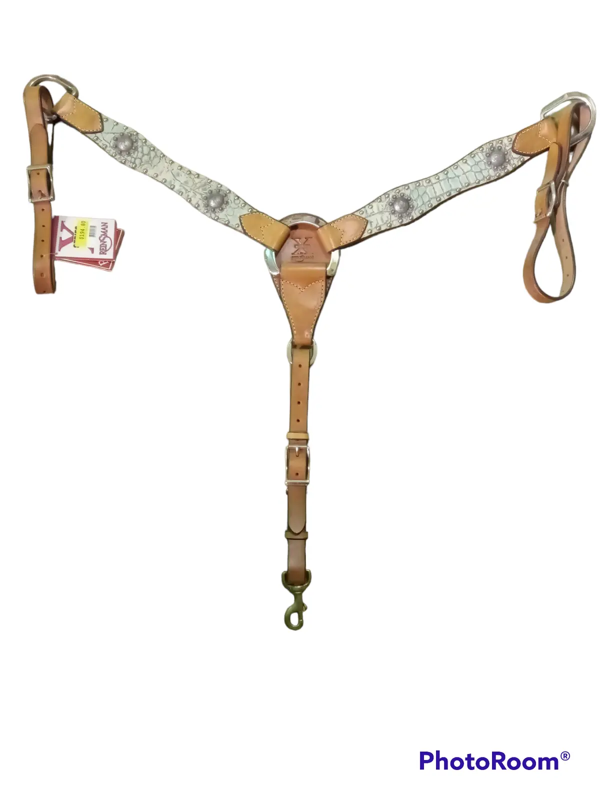 X/Series Neon Rodeo 2 1/2 Breast Collar - Tuerquoise Alligator With Antique Berry Conchos 1