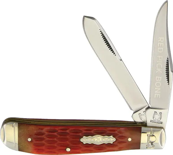 Rough Ryder- Mini Trapper Red Picked Bone Stainless Folding Blades Knife 1678 1