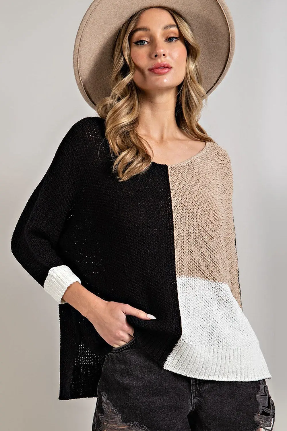 Colorblock V-Neck Knit Sweater 1
