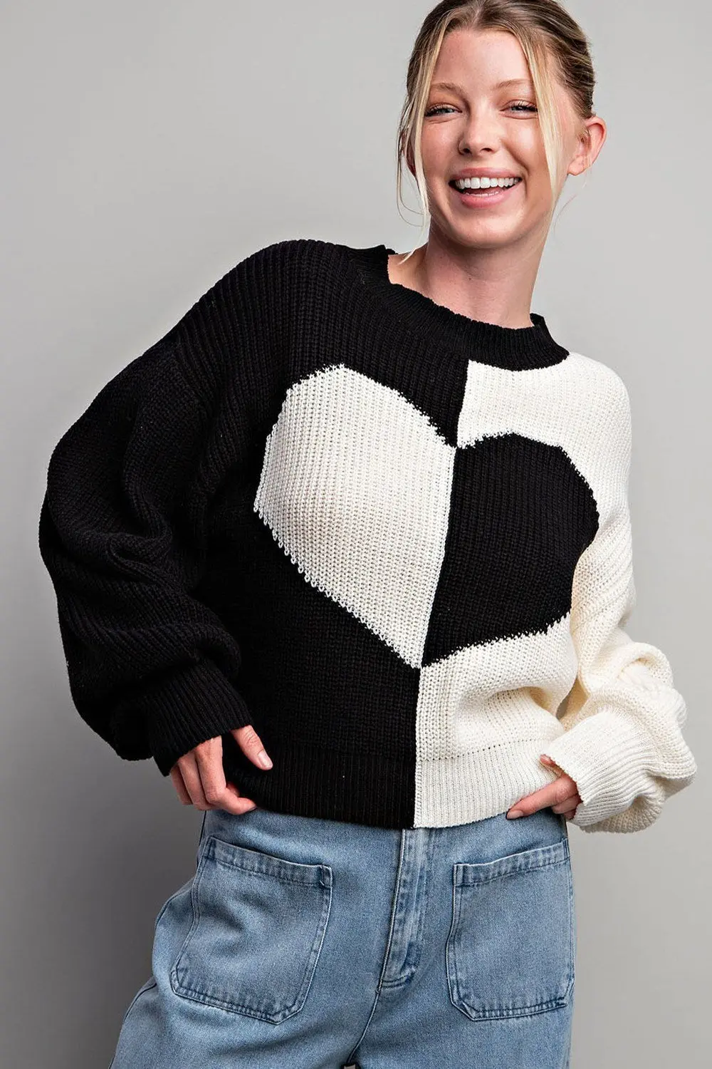Two Tone Heart Sweater Top 1