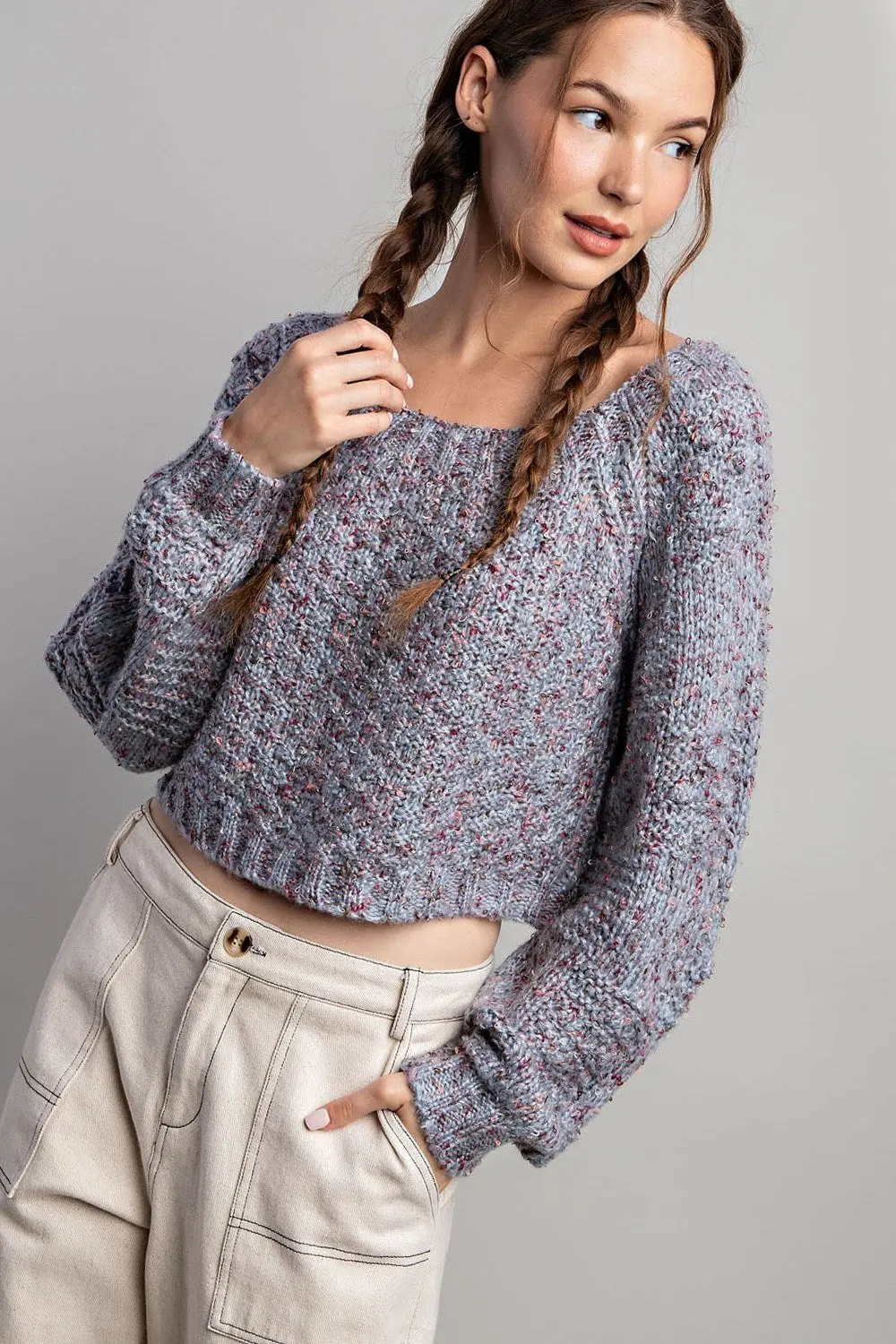 Cropped Knit Sweater Pigeon 1