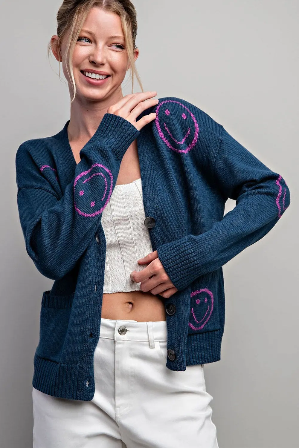 Smile Printed Pocket Cardigan 1