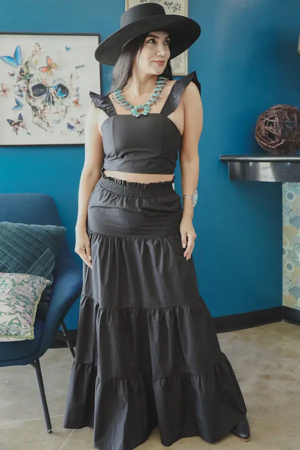 Black Crop Top & Maxi Skirt W Elastic 2