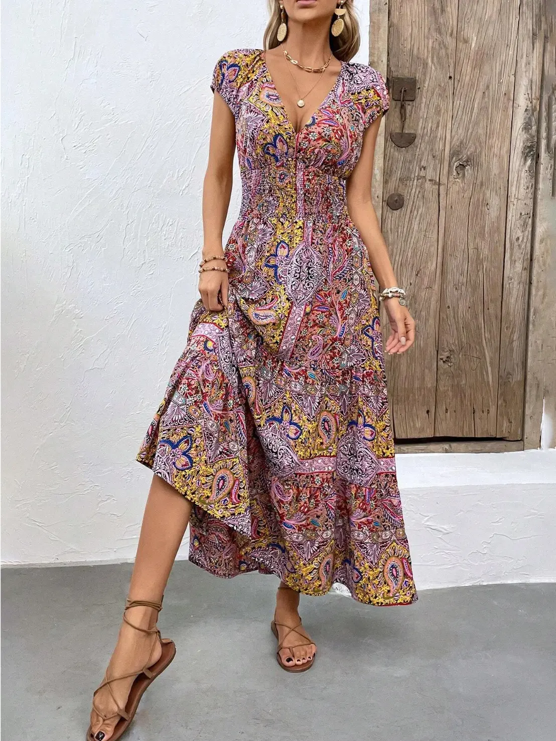 Paisley Print Ruffle Hem Dress 1