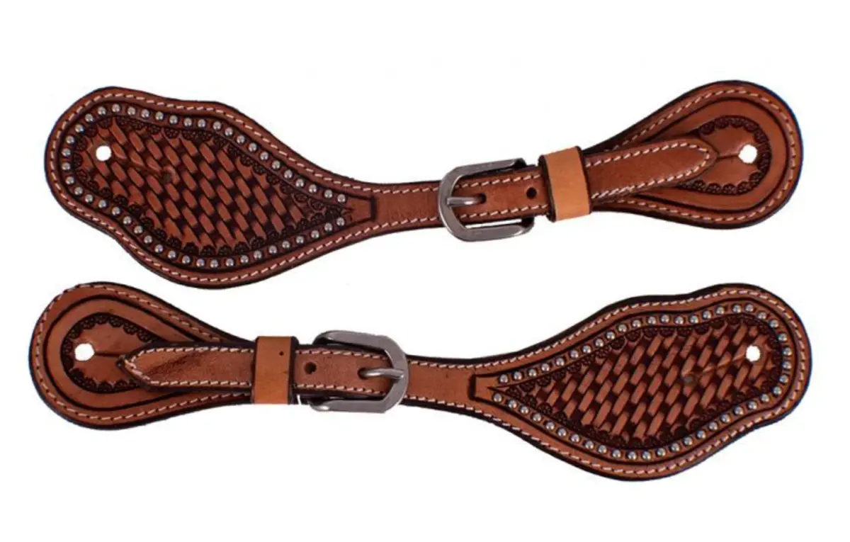 Showman Arg. Leather Spur Straps W/Basketweave Tooling 1
