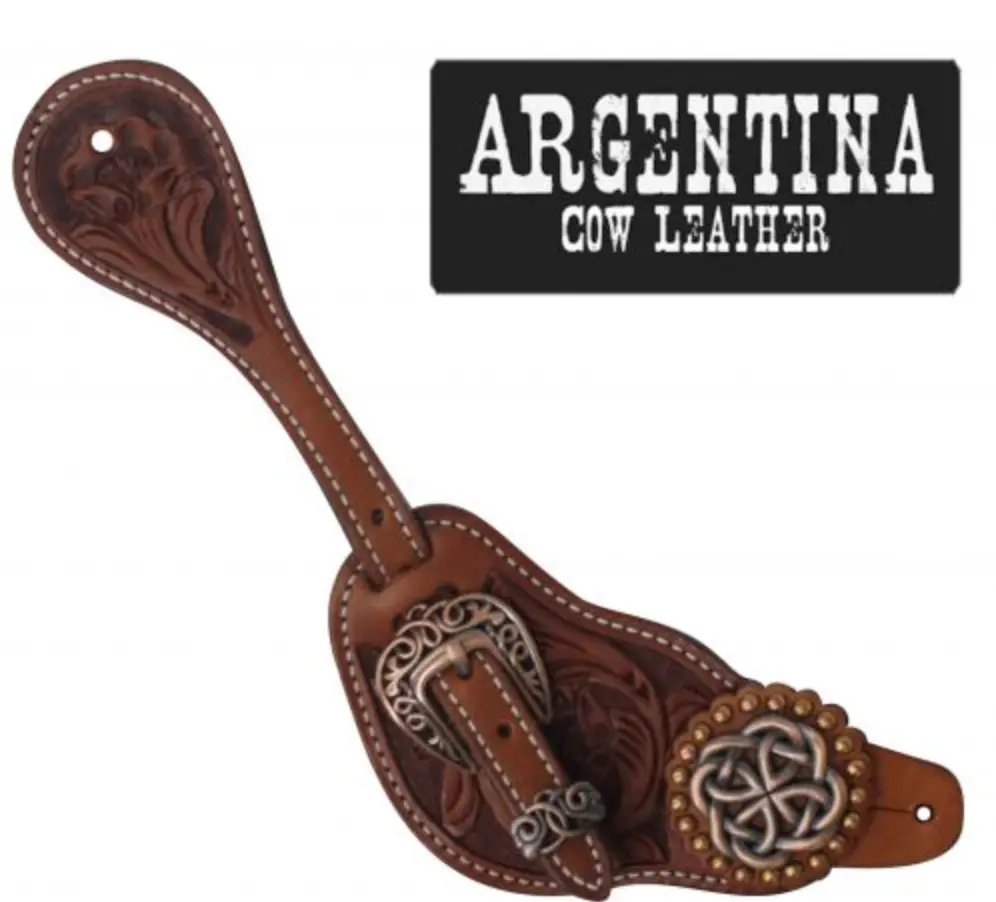Showman Mens Size Arg. Cow Leather Spur Straps With Celtic Knot Accents 1
