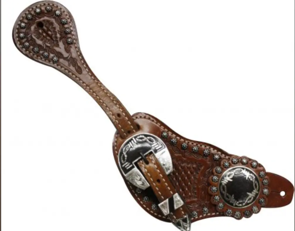 Showman Mens Size Barbed Wire Concho Spur Straps 1