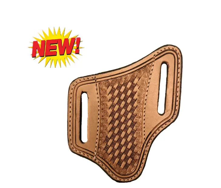 Knife Sheath Tan Leather Basket Angled 1