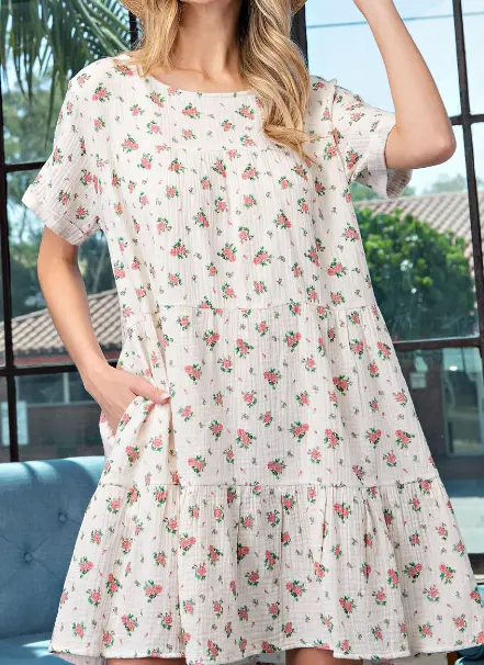 Flower Print Tiered Shirt Dress 1