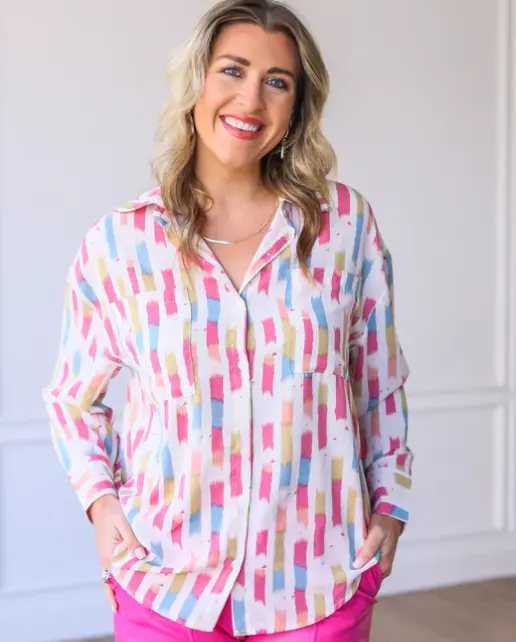 Watercolor Stripe Button Down 1
