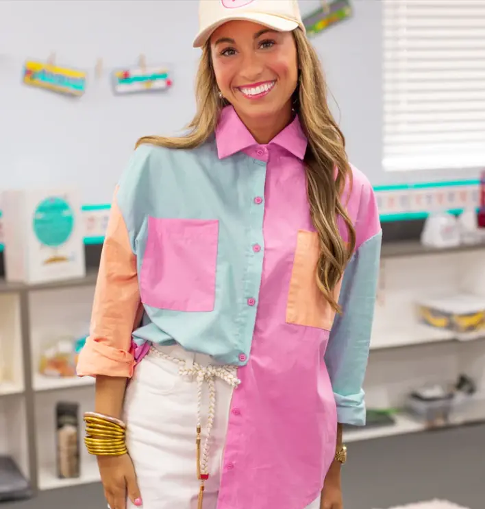 Pastel Colorblock Button Up 1