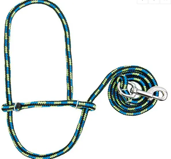 3/8'' Poly Rope Goat/Sheep Halter With Snap - Blue/Black/Yellow 1