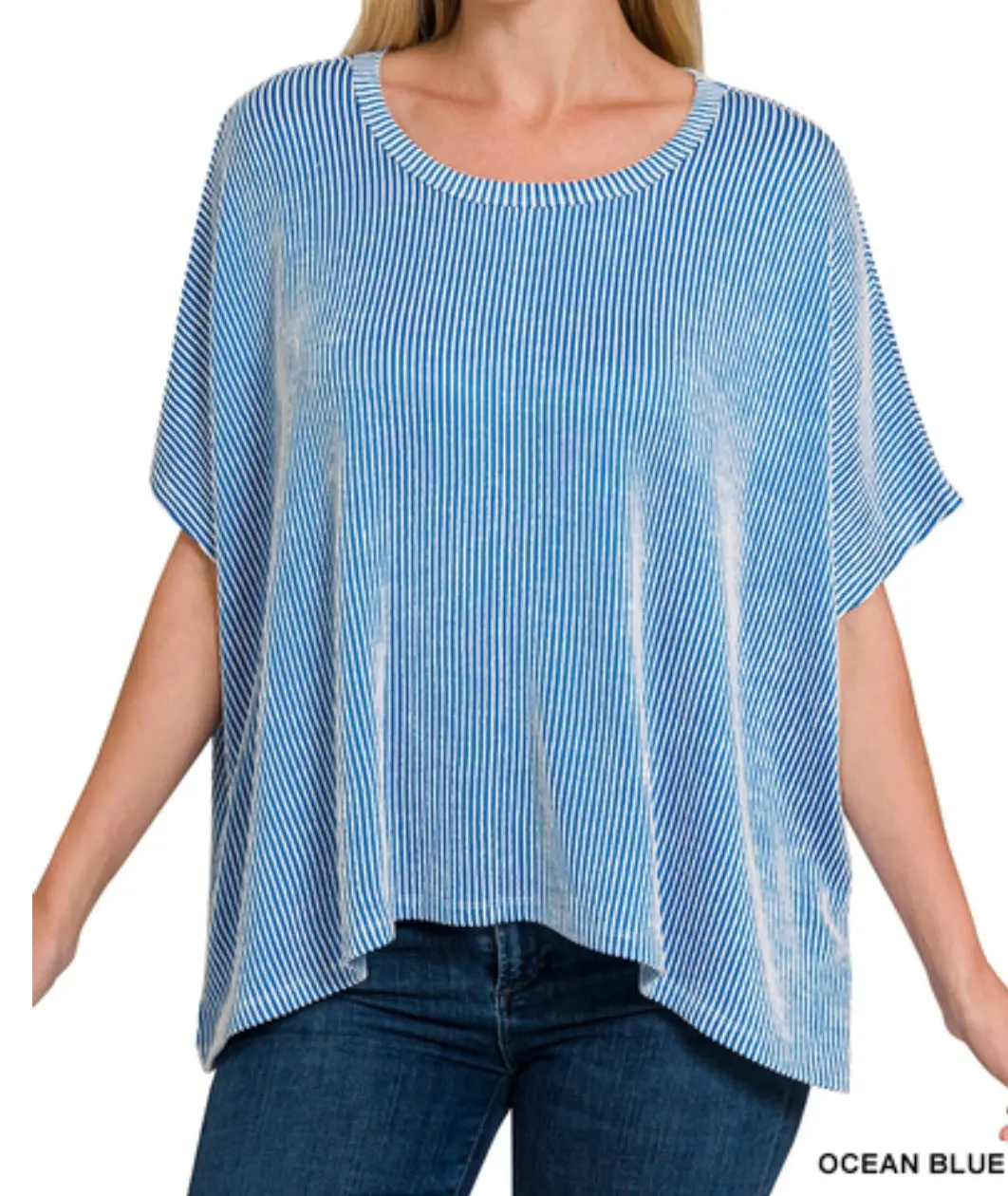 Oversized Cotton Top with Ribbed Texture and Horizontal Stripes