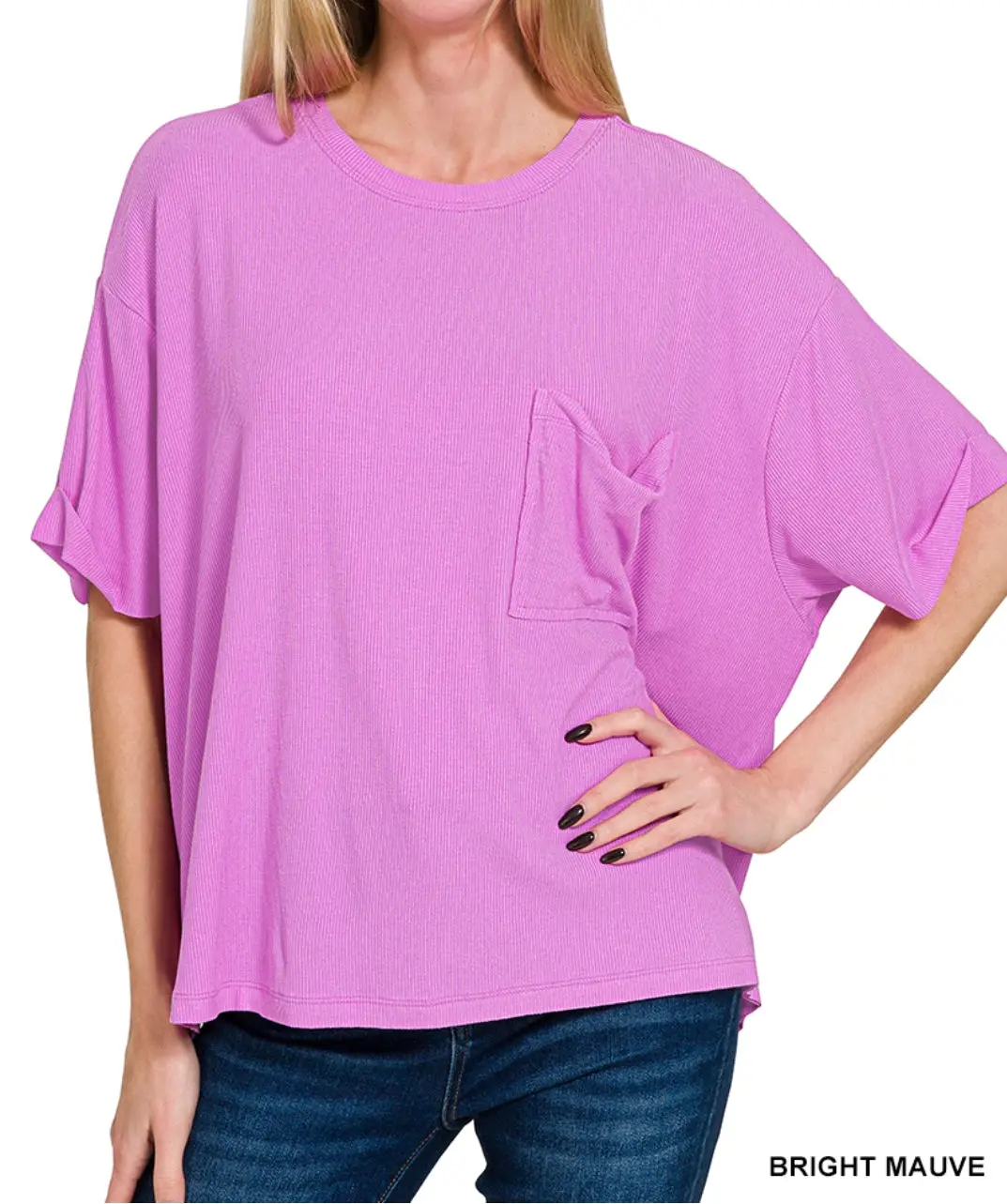 Oversized Ribbed Round Neck Short Sleeve Tee 1